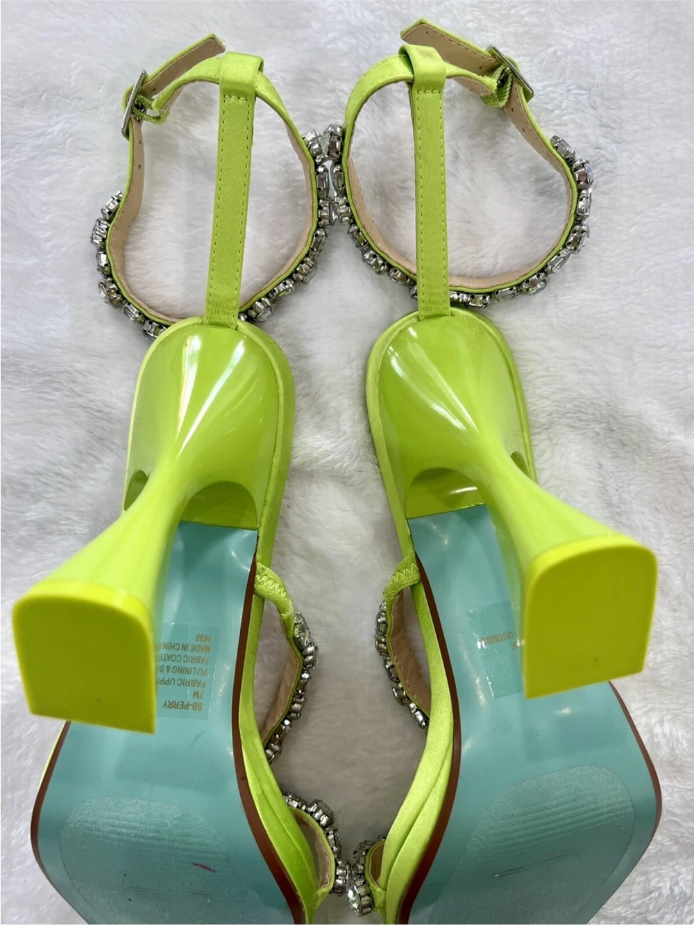 Betsey Johnson SB-Perry Citron Rhinestone Flare Heel Sandals Sz 7 M Like New - Picture 12 of 16